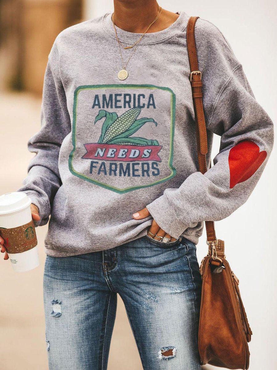 Heart Design American Needs Farmers Sweatshirt - prettyspeach
