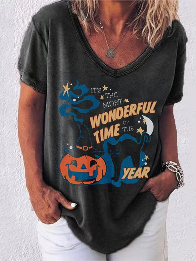 Wonderful Time of The Year-Halloween V-Neck T-Shirt - prettyspeach