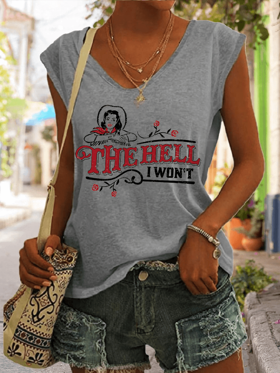 The Hell I Won't White Cotton V-Neck Tank Top - prettyspeach