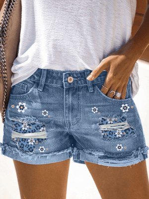 Floral Print Denim Shorts - prettyspeach