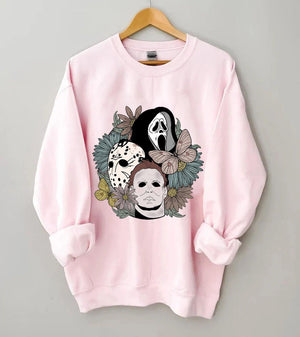 Floral Horror Characters Halloween Sweatshirt - prettyspeach