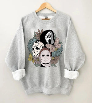 Floral Horror Characters Halloween Sweatshirt - prettyspeach