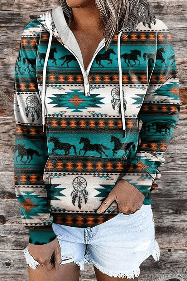 Women's Aztec Geometric Casual Hoodie - prettyspeach